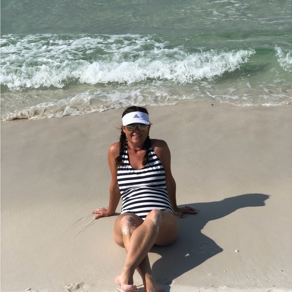 GAP Navy White Striped One Piece Swimsuit L Classic Nautical